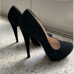 Prada Black Suede Platform Pumps Size 36/6